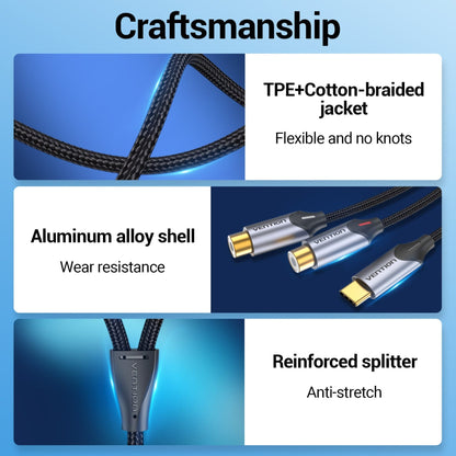 VENTION 速卖通 USB C to RCA Audio Cable Type C Male to 2 RCA Female for Huawei Xiaomi Laptop Speaker Amplifier USB-C RCA Y Splitter