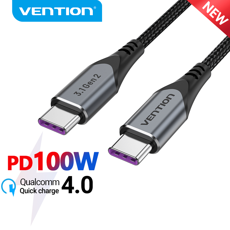 VENTION 速卖通 USB C to USB C Cable 100W USB3.1 Fast PD Cable for MacBook Pro iPad Pro Samsung S20 4K 5A USB Type C Charger Data Cable