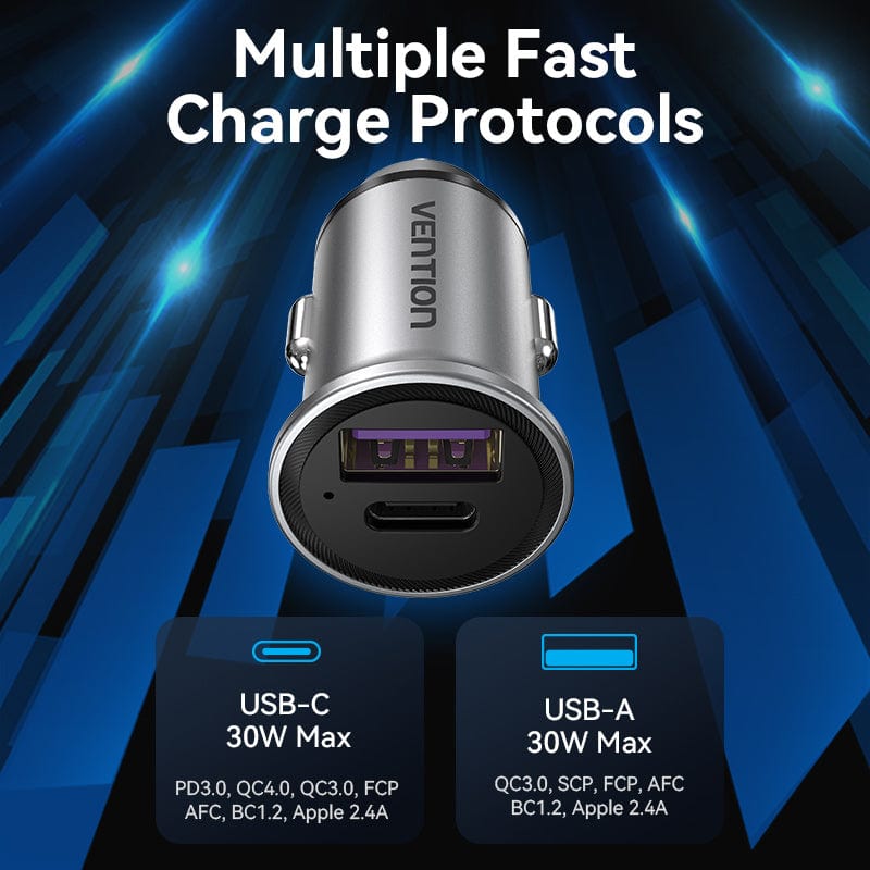 VENTION 速卖通 USB Car Charger Quick Charge SCP QC4.0 QC3.0 30W Type C PD Car Fast Charging for Xiaomi Huawei iPhone PD Charger