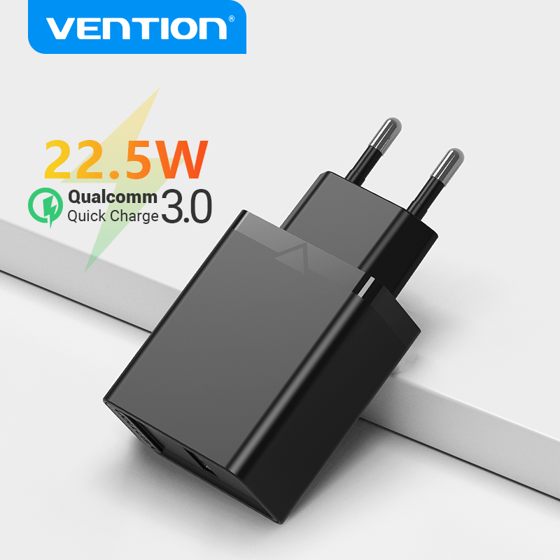 VENTION 速卖通 USB Quick Charge 3.0 QC 22.5W USB Charger for Huawei SCP Samsung Xiaomi Fast Wall Charging Portable Mobile Phone Charger