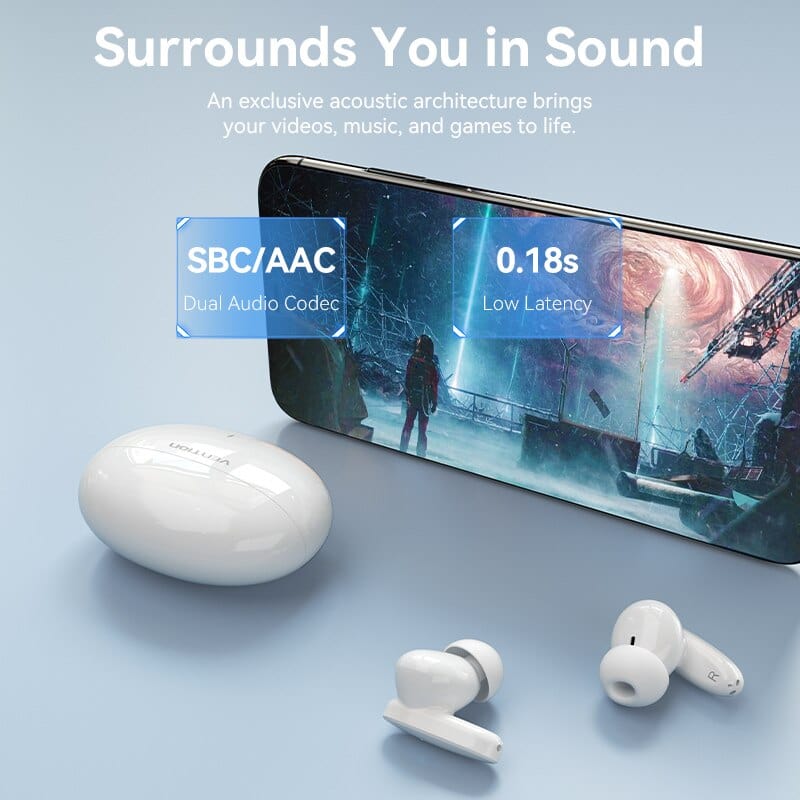 VENTION 速卖通 Vention Bluetooth 5.3 Earphones TWS True Wireless Headphones USB-C AAC/SBC Stereo Sports Earbuds with Mic Hi-Fi Headset
