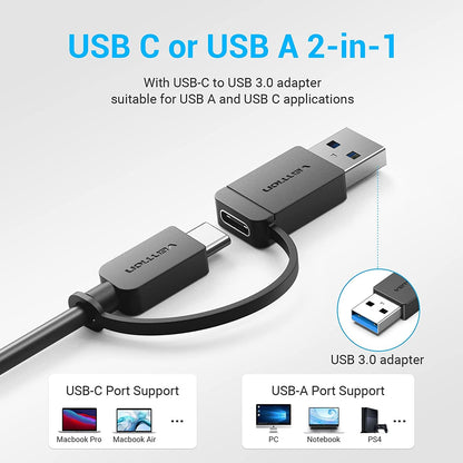 VENTION 0.15m USB3.0 & Type-C 2-in-1 Interface to 4-Port USB 3.0 Hub