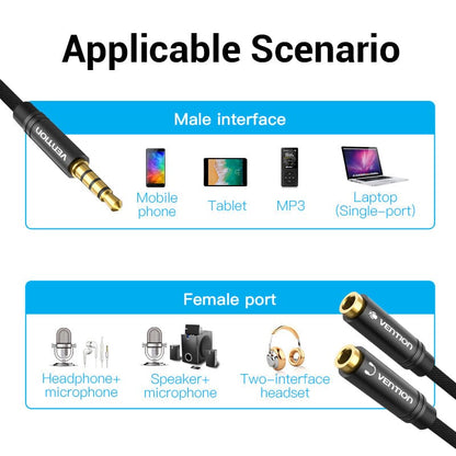 VENTION 0.3m 4 Pole 3.5mm Audio Splitter Cable