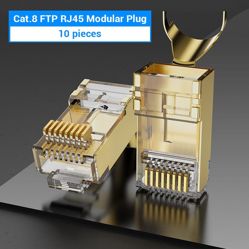 RJ45 连接器 Cat8 RJ45 8P8C 模块化以太网电缆 Cat 8 FTP 头插头 镀金 RJ45 压接网络连接器 Cat8