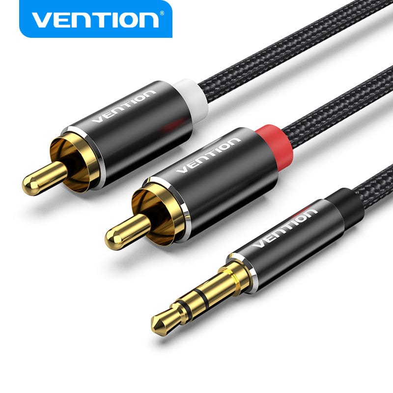 VENTION 1m / Black Cotton Braided 3.5mm Male to 2RCA Male Audio Cable Blue Aluminum Alloy Type
