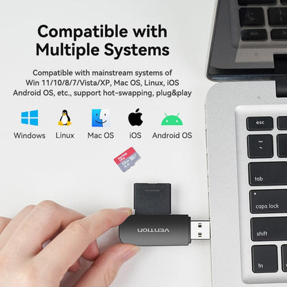 VENTION 2-in-1 USB 3.0 A Card Reader(SD+TF) Black Single Drive Letter