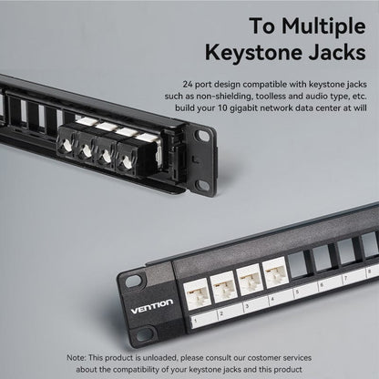 VENTION 24 Ports Unloaded Keystone Patch Panel Black