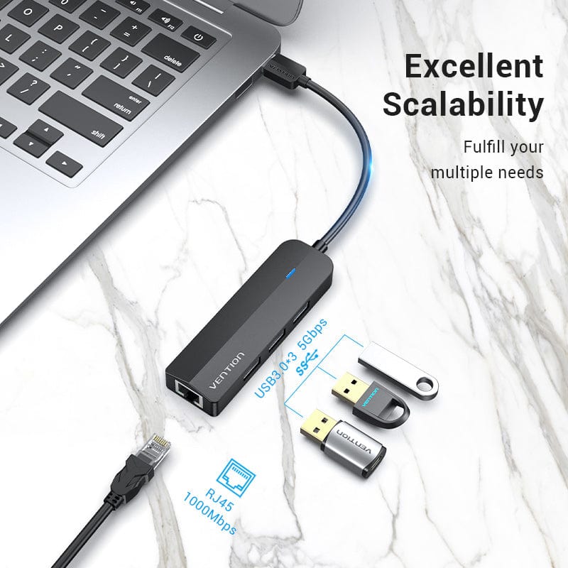 3-Port USB 3.0 HUB with Gigabit Ethernet (GbE) Adapter - Simply NUC