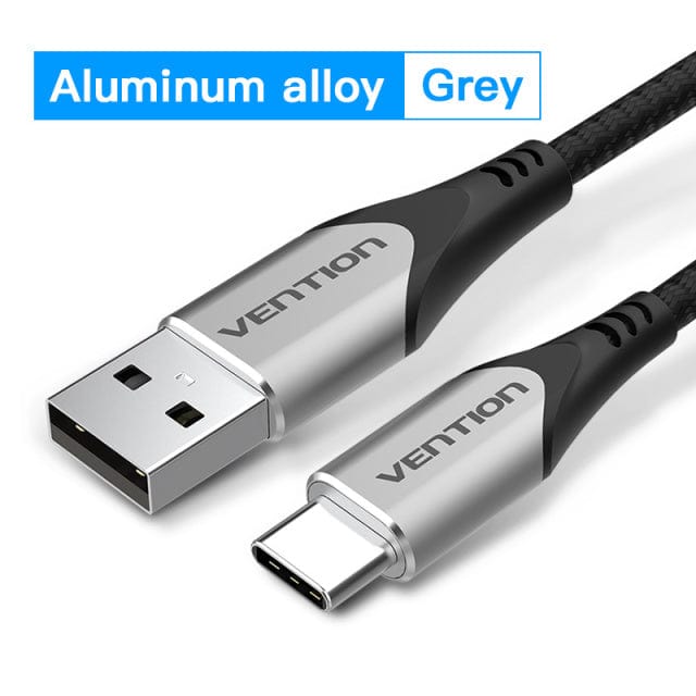 VENTION Aluminum Grey / 0.25m Cotton Braided USB 2.0 A Male to C Male 3A Cable Gray Aluminum Alloy Type