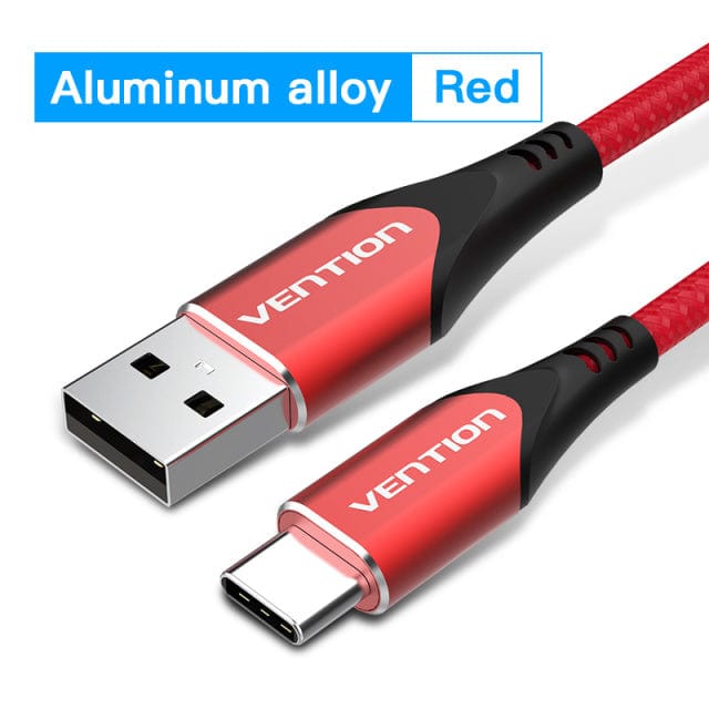 VENTION Aluminum Red / 0.25m Cotton Braided USB 2.0 A Male to C Male 3A Cable Gray Aluminum Alloy Type