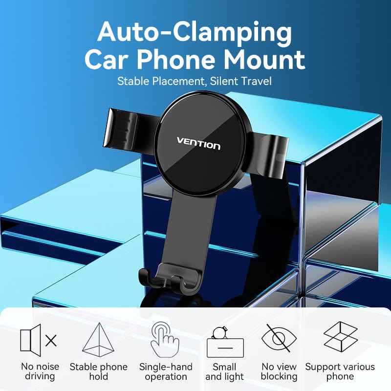 VENTION Auto-Clamping Car Phone Mount With Duckbill Clip Black Disc Type