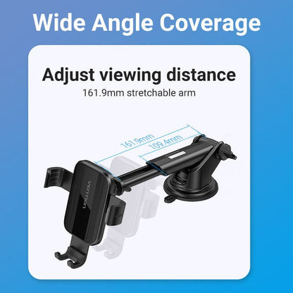 VENTION Auto-Clamping Car Phone Mount With Suction Cup Black Square Type