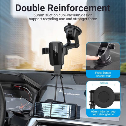VENTION Auto-Clamping Car Phone Mount With Suction Cup Black Square Type