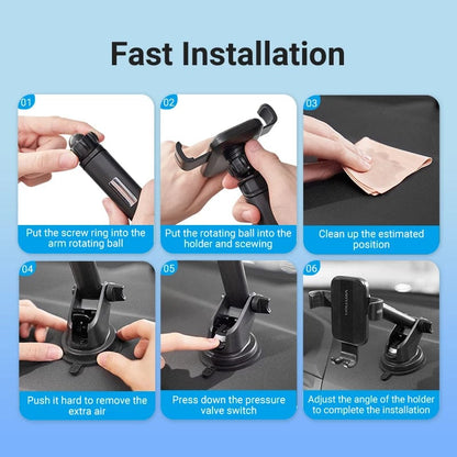 VENTION Auto-Clamping Car Phone Mount With Suction Cup Black Square Type