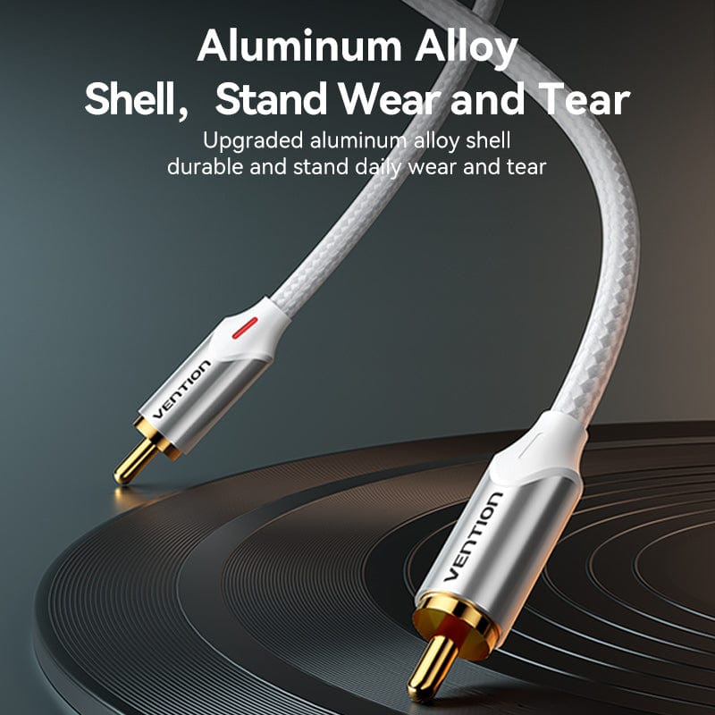 VENTION Cotton Braided 2RCA Male to Male Audio Cable  Silver Aluminum Alloy Type