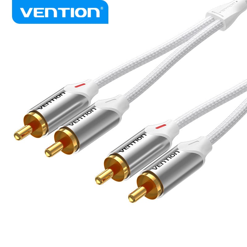 VENTION Cotton Braided 2RCA Male to Male Audio Cable  Silver Aluminum Alloy Type