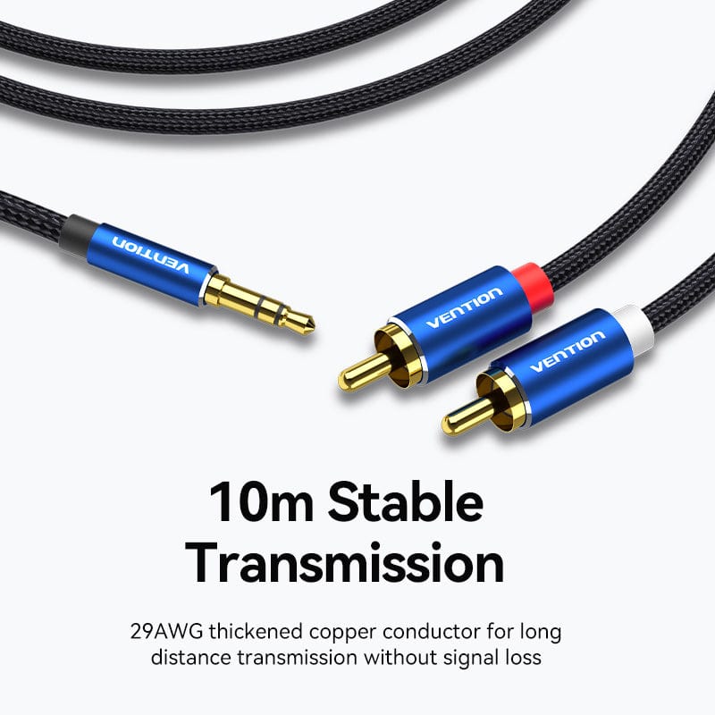 VENTION Cotton Braided 3.5mm Male to 2RCA Male Audio Cable Blue Aluminum Alloy Type