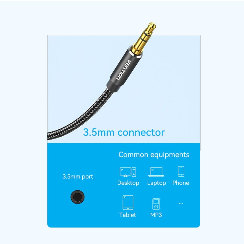 VENTION Cotton Braided 3.5mm Male to 2RCA Male Audio Cable Blue Aluminum Alloy Type