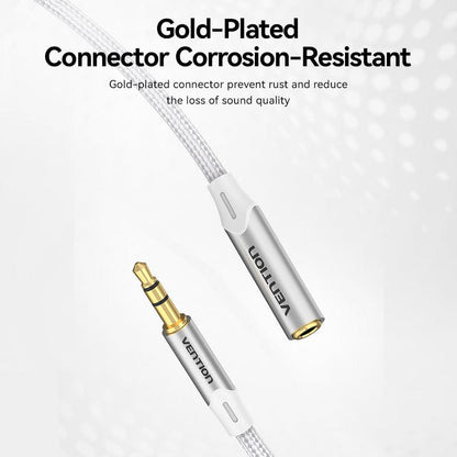 VENTION Cotton Braided 3.5mm Male to 3.5mm Female Audio Extension Cable  Silver Aluminum Alloy Type