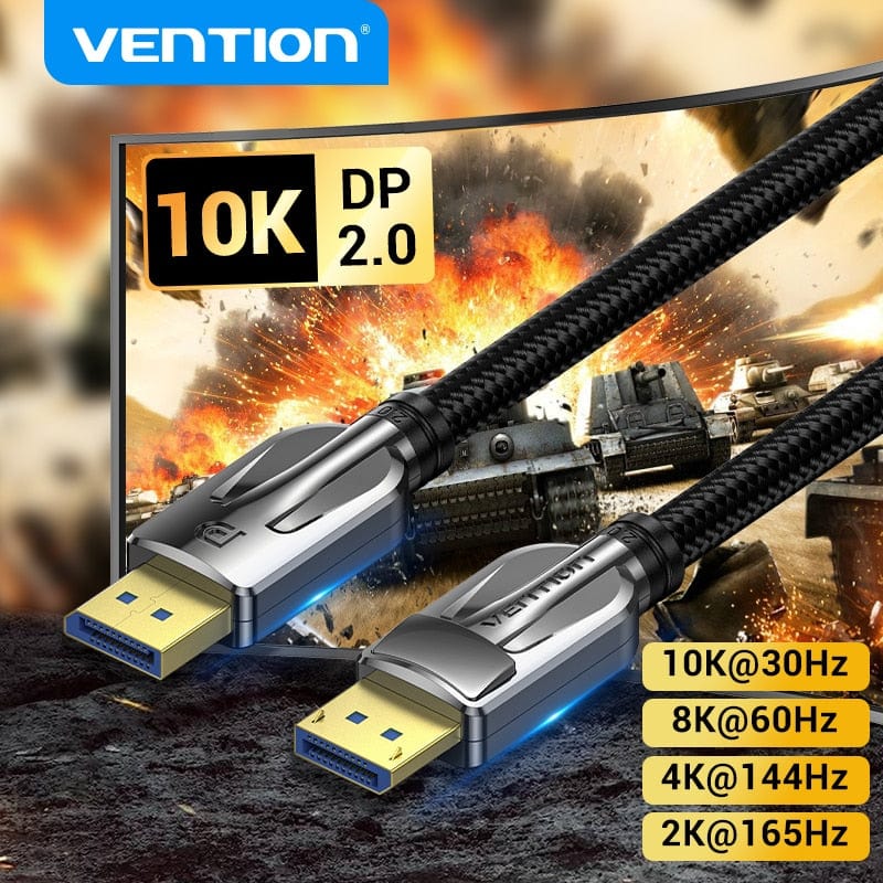 VENTION Cotton Braided DP Male to Male 8K HD Cable Black Zinc Alloy Type