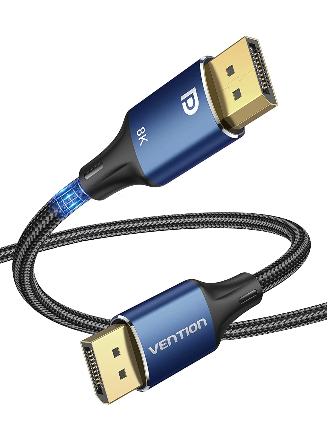 VENTION Cotton Braided DP Male to Male HD Cable 8K Blue Aluminum Alloy Type