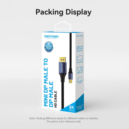 VENTION Cotton Braided Mini DP Male to DP Male 8K HD Cable Blue Aluminum Alloy Type