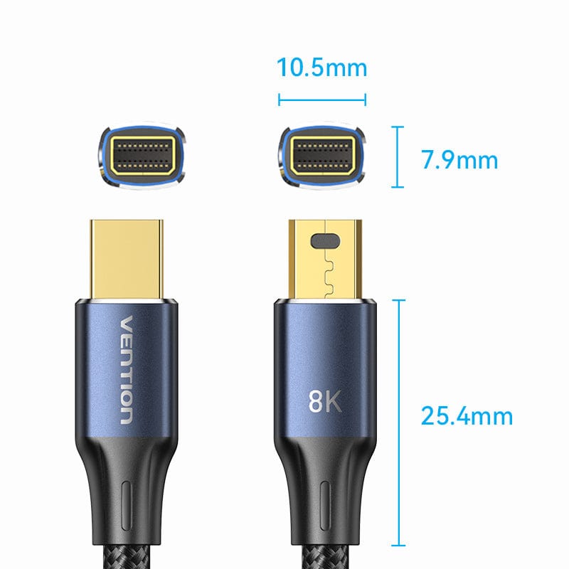 VENTION Cotton Braided Mini DP Male to Male 8K HD Cable Blue Aluminum Alloy Type