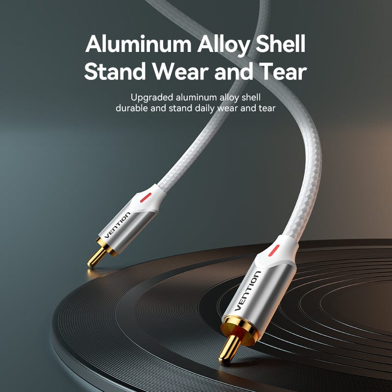 VENTION Cotton Braided RCA Male to Male Audio Cable Silver Aluminum Alloy Type