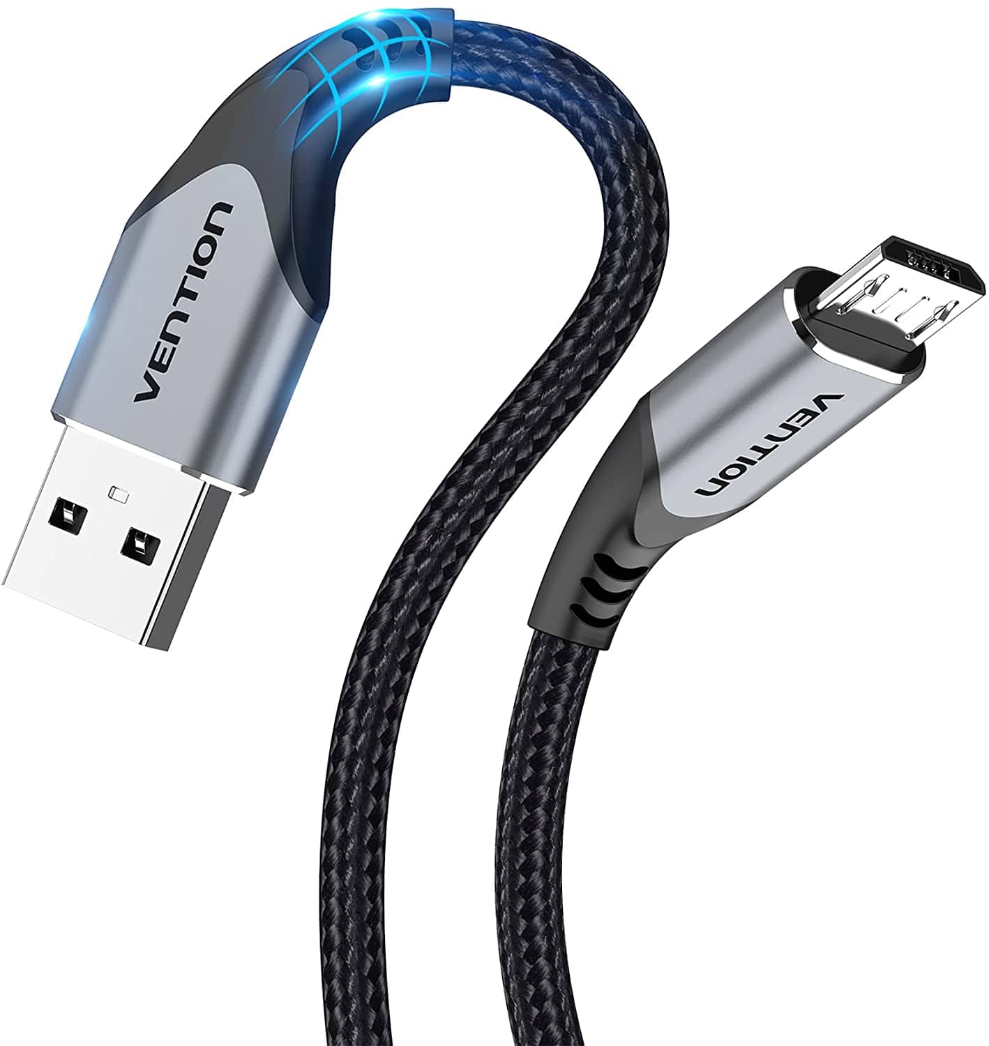 VENTION Cotton Braided USB 2.0 A Male to Micro-B Male 3A Cable Gray Aluminum Alloy Type