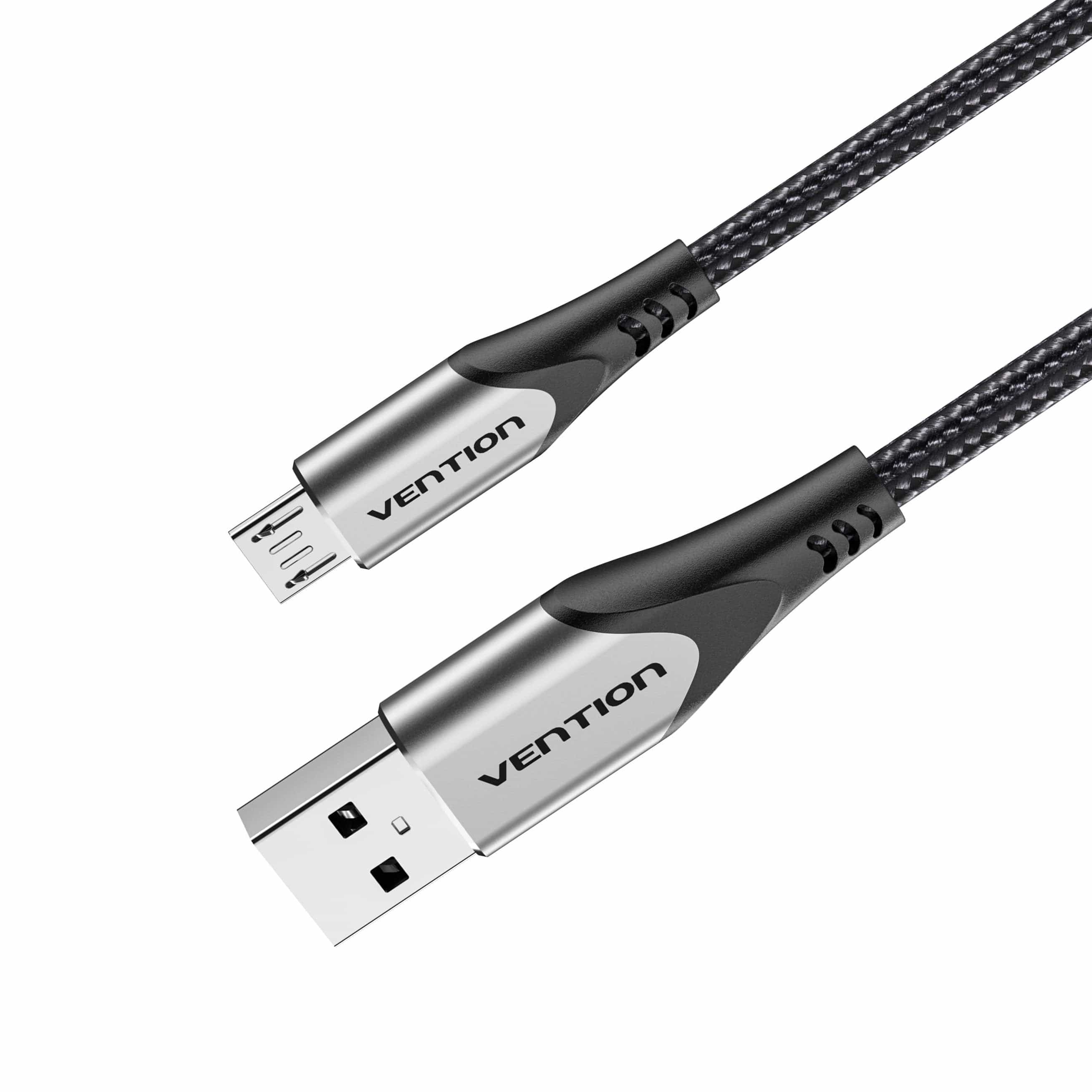 VENTION Cotton Braided USB 2.0 A Male to Micro-B Male 3A Cable Gray Aluminum Alloy Type