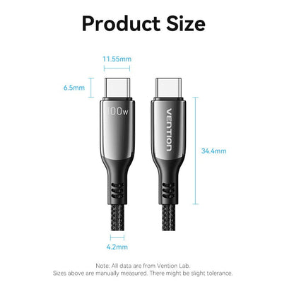 VENTION Cotton Braided USB 2.0 C Male to C Male 5A Cable Black Zinc Alloy Type