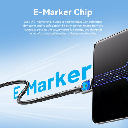 VENTION Cotton Braided USB 2.0 C Male to C Male 5A Cable With LED Display Black Zinc Alloy Type