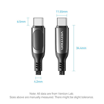 VENTION Cotton Braided USB 2.0 C Male to C Male 5A Cable With LED Display Black Zinc Alloy Type