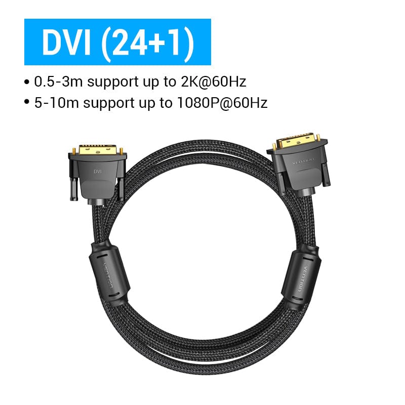 VENTION DVI Cable Male to Male DVI to DVI 24+1 Video Cable 1080P 2K Dual Link for Laptop PC Monitor Projector DVI-D Cord 1m 5m