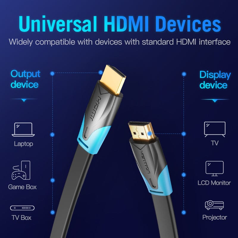 Vention Flat HDMI Cable 4K For laptop PS3/4 TV Box black
