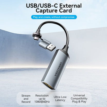 Vention HDMI-A to USB-C/USB-A Video Capture Card for computer PC Laptop Tablet phone Switch Xbox PS5/4/3 set-top box