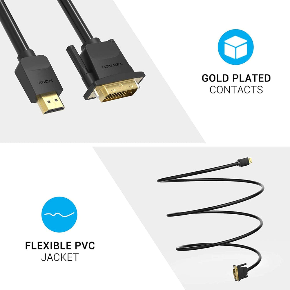 VENTION HDMI to DVI Cable 24K GoldPlated, 1080P, BiDirectional