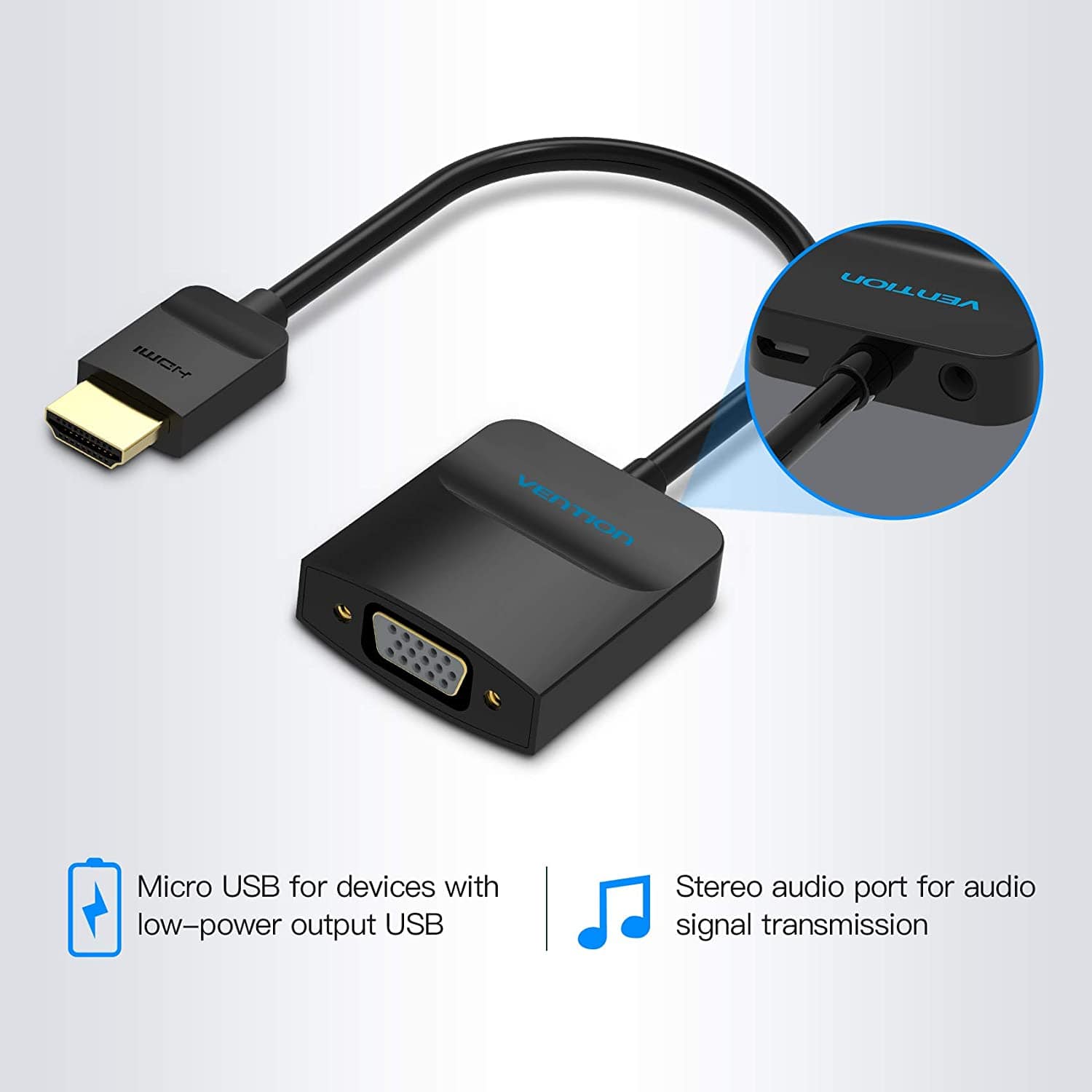 Adaptateur HDMI Male vers VGA Femelle Actif Alim Micro USB