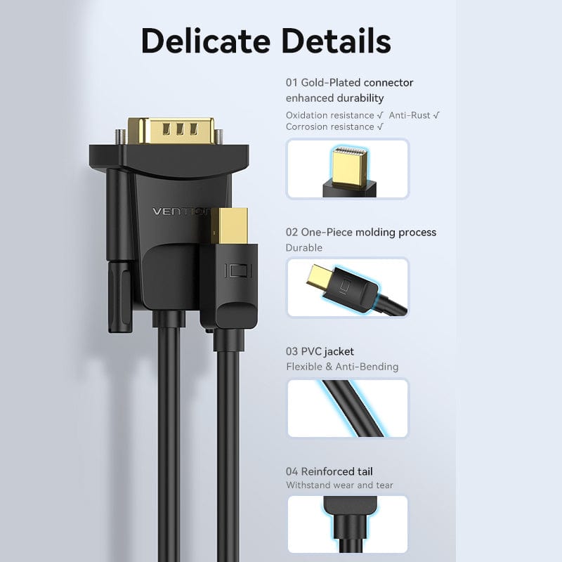 Vention Mini DP Male to VGA Male HD Cable for laptop computer TV
