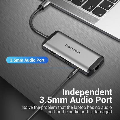 VENTION Multi-function Type-C to HDMI/USB3.0*3/TF/SD/RJ45/3.5mm/PD Docking Station