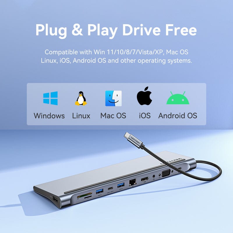 Baseus 11 en 1 Hub USB C Station d'accueil Adaptateur USB C Triple