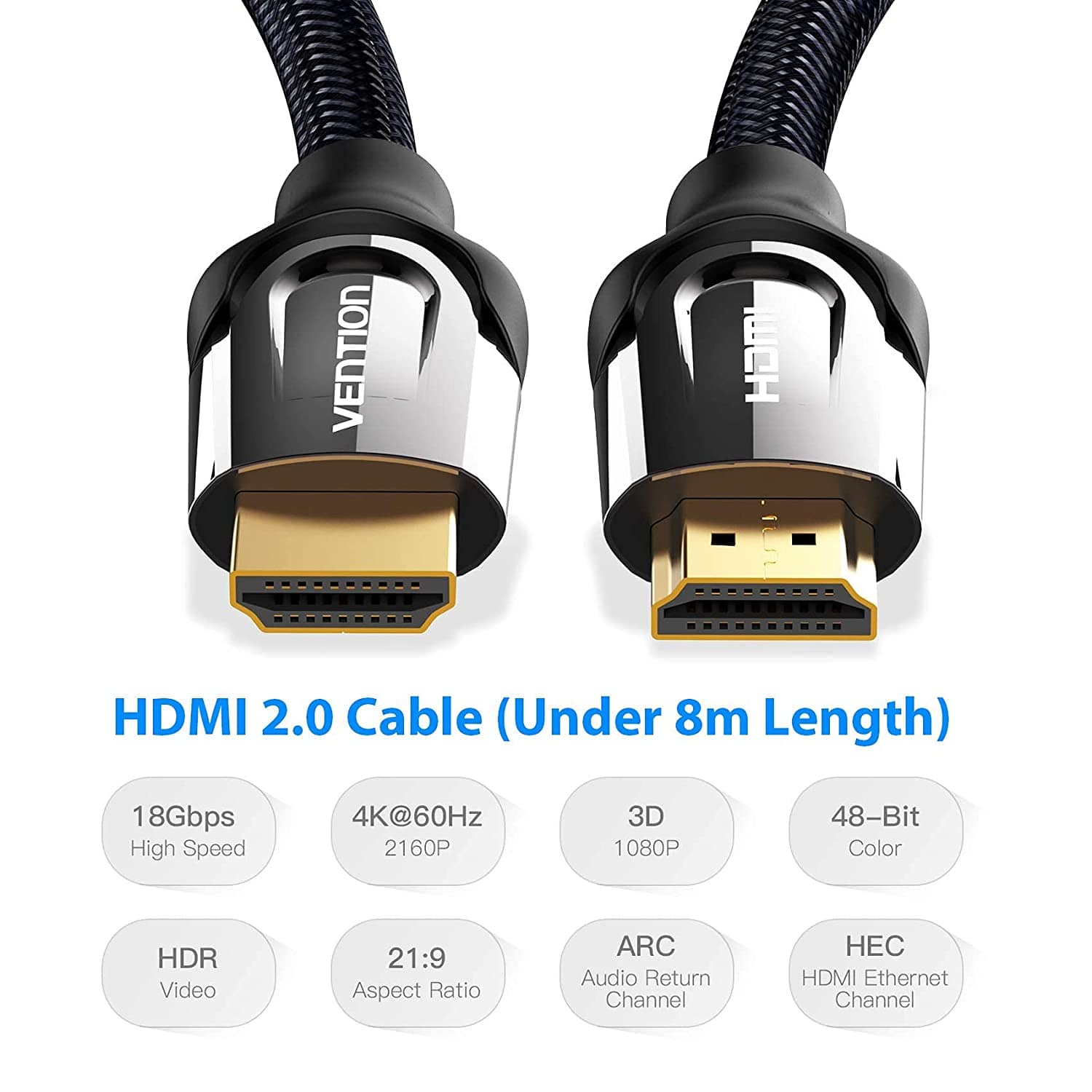HDMI 2.0, M/M cable, Nylon braid, 4K, 3M