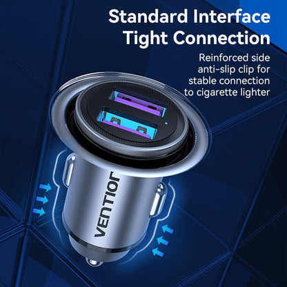 VENTION Two-Port USB A+A(30/30) Car Charger Gray Mini Style Aluminium Alloy Type
