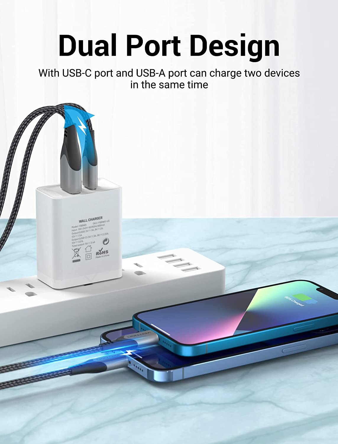 VENTION Two-Port  USB(A+C) Wall Charger (18W/20W) US-Plug White/Black