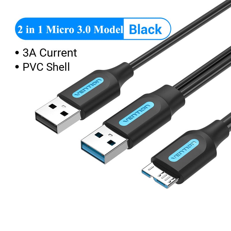 VENTION Type C Dual USB with Power Supply 3A Fast Charging Data Cable for Samsung Note 3 S5 Hard Disk Xiaomi Micro USB 3.0 Cable