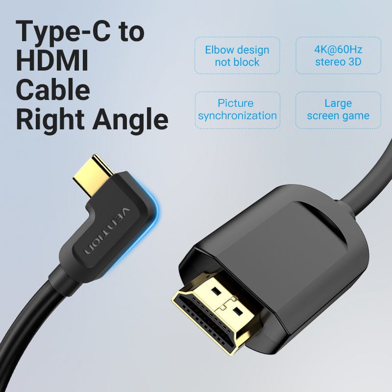 Vention Type-C to HDMI Cable Right Angle for HTC Lenovo SAMSUNG Google Dell ASUS HP XIAOMI