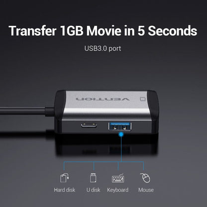 Vention Type-C to HDMI/VGA/USB3.0/PD Converter 0.15M Gray Metal Type
