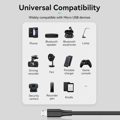 VENTION USB 2.0 A Male to Micro-B Male 2A Cable Black/White