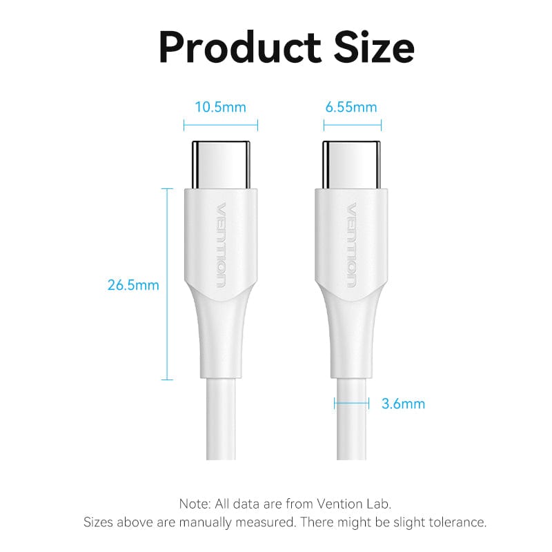 VENTION USB 2.0 C Male to C Male 3A Cable White