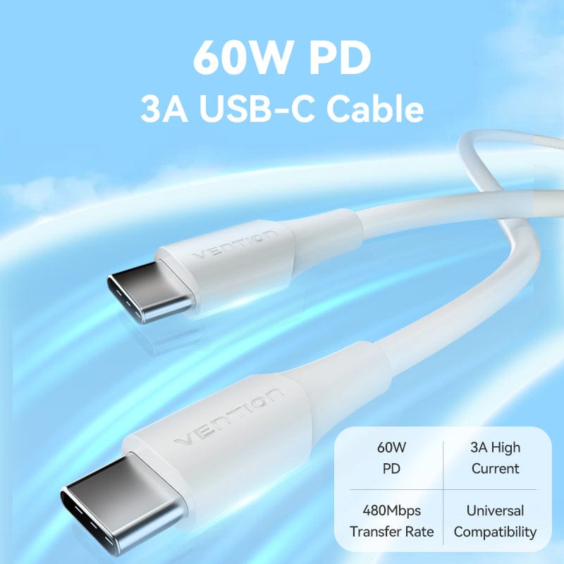 VENTION USB 2.0 C Male to C Male 3A Cable White